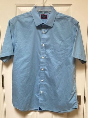 UNTUCKit Wrinkle-Free Short-Sleeve Button-Down Blue Shirt Hargrove WF Medium EUC